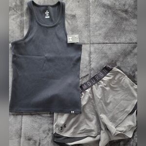 Under Armour Black Tank and Light Gray Shorts Set